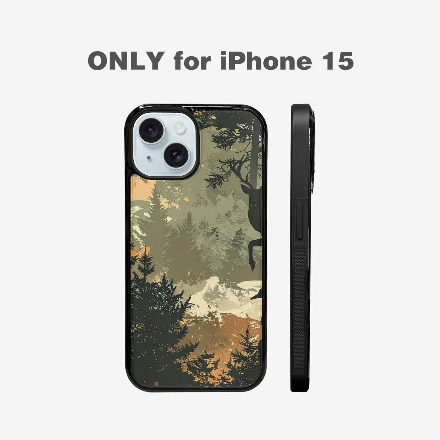 iPhone 15 Case — Hunting Camouflage Pattern With Deer And, Custom Made Phone Cover