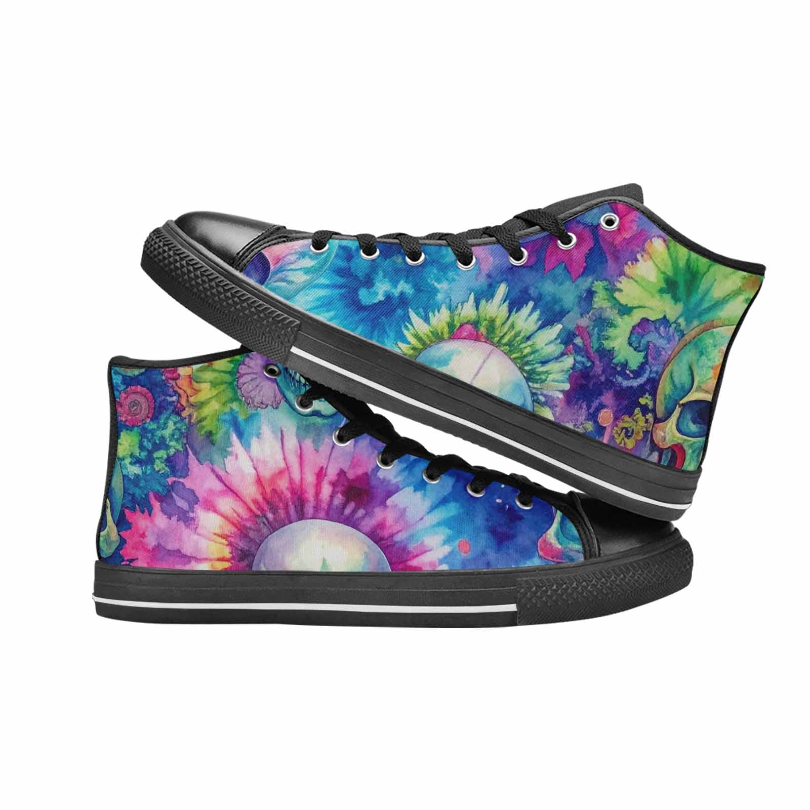 MEN'S Tie Dye Skulls Print High Top Canvas Vibrant Chaos Custom Shoes