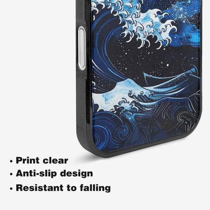 iPhone 16 Case — Nautical Wave Black Blue Ink Wave, Personalized Phone Case