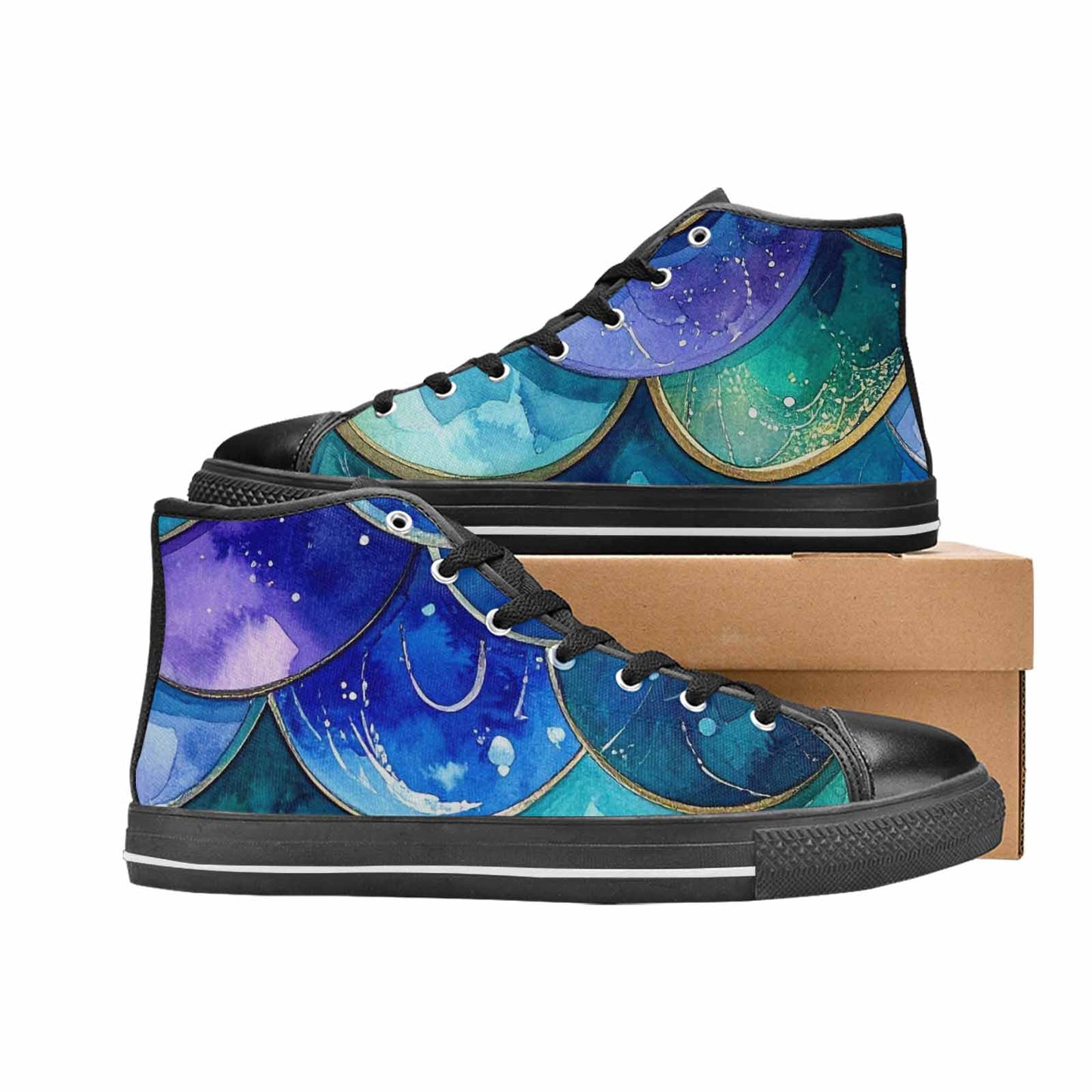 MEN'S Mermaid Scale High Top Canvas Vivid Sneakers