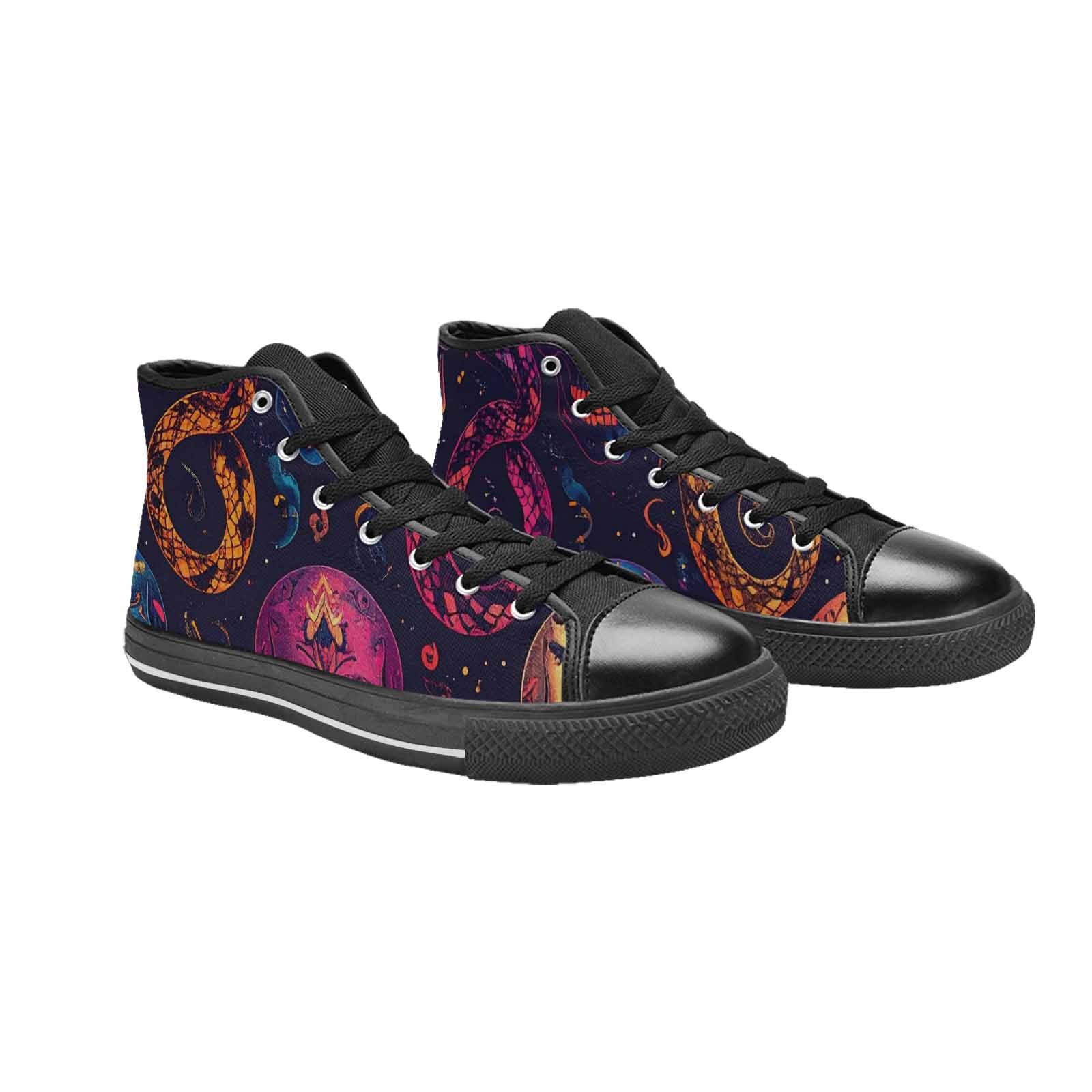 MEN'S Snake Skulls Print High Top Canvas Wallpaper Art Custom Shoes