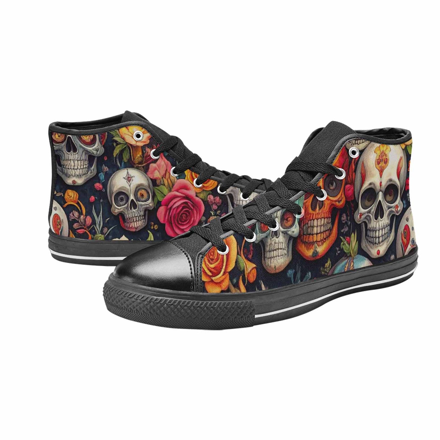 WOMEN'S Skull High Top Canvas Grunge Custom Shoes