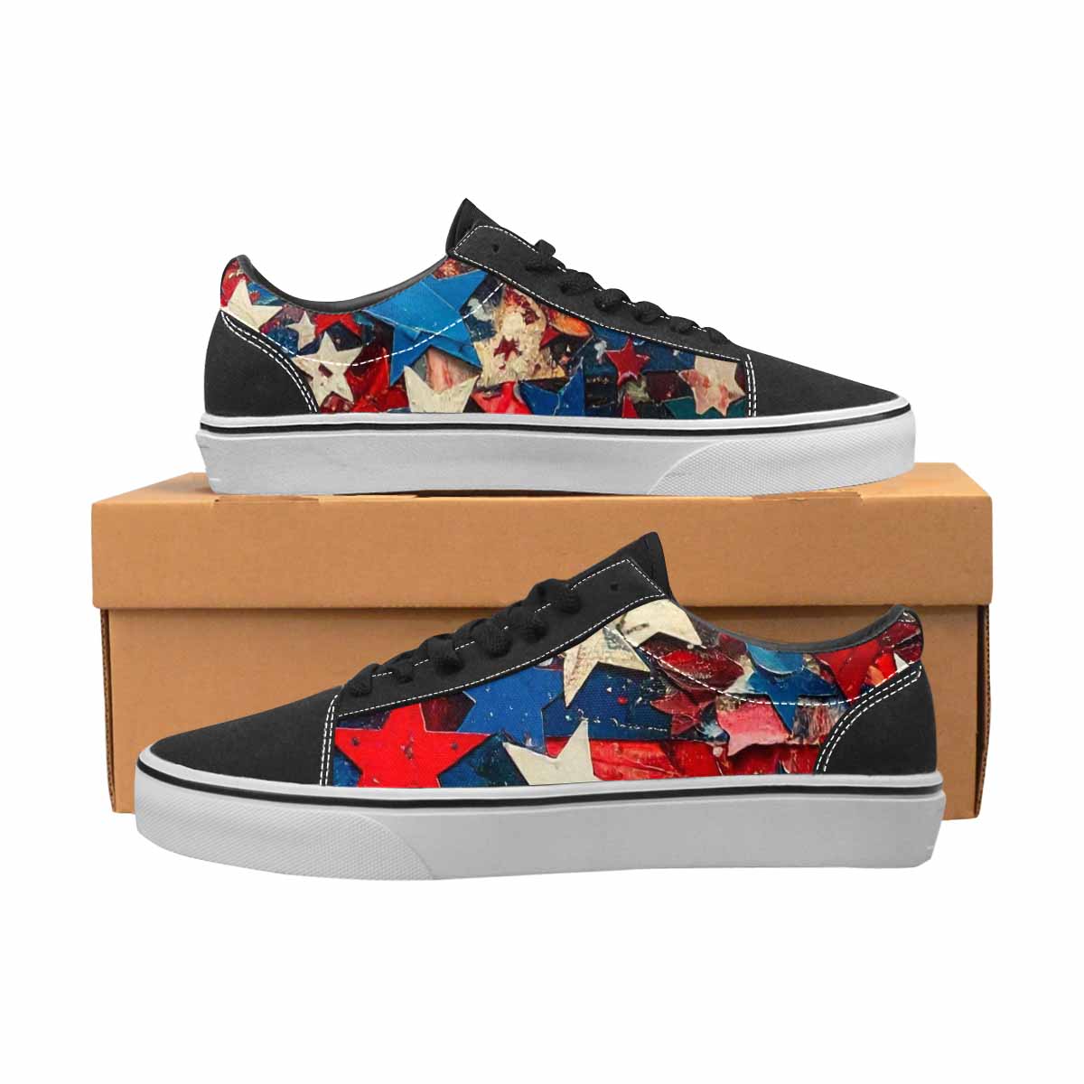 WOMEN'S Patriotic Stars Stripes Lace-Up Canvas Cottagecore Custom Sneakers