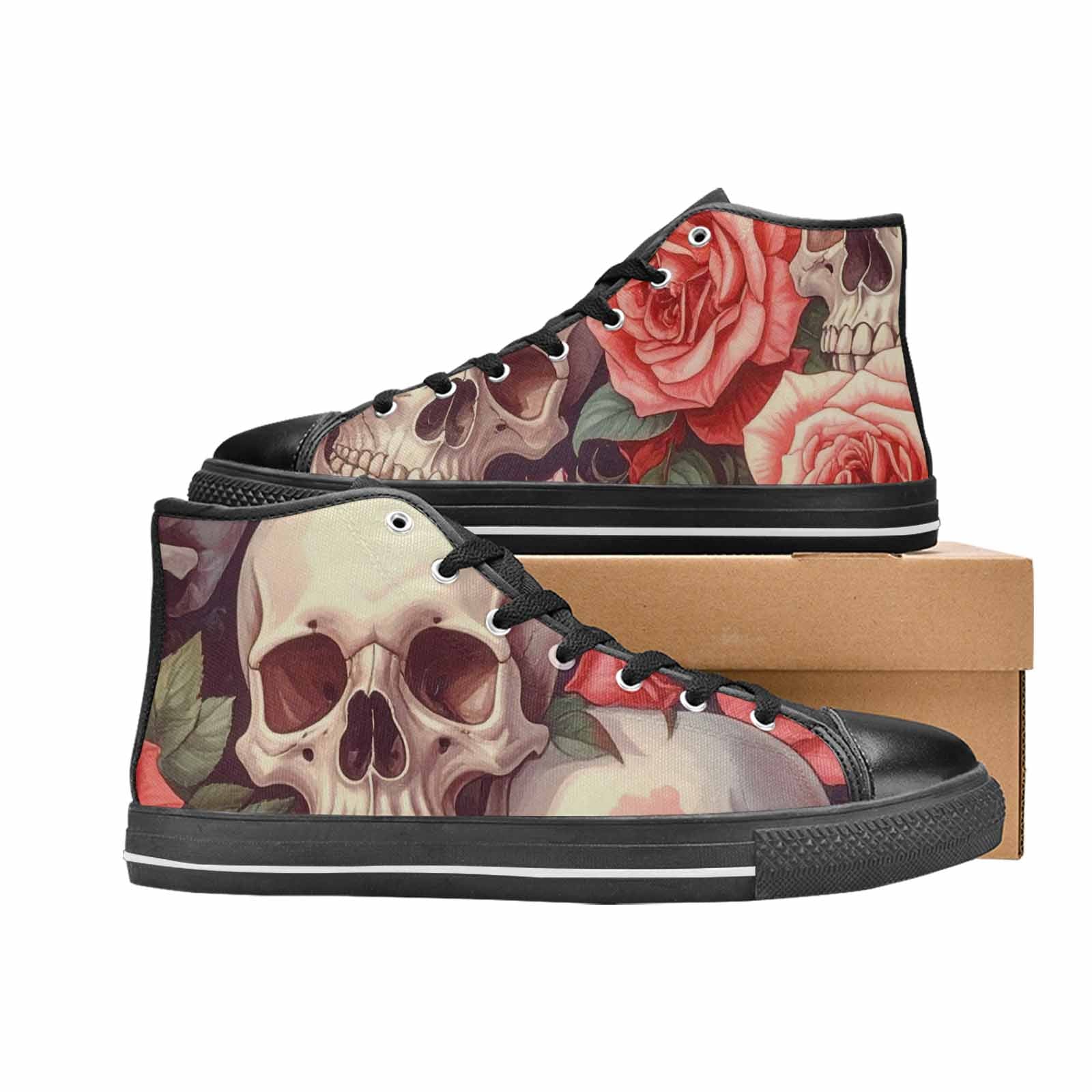 WOMEN'S Skulls Roses Soft Airbrush High Top Canvas Cottagecore Custom Shoes