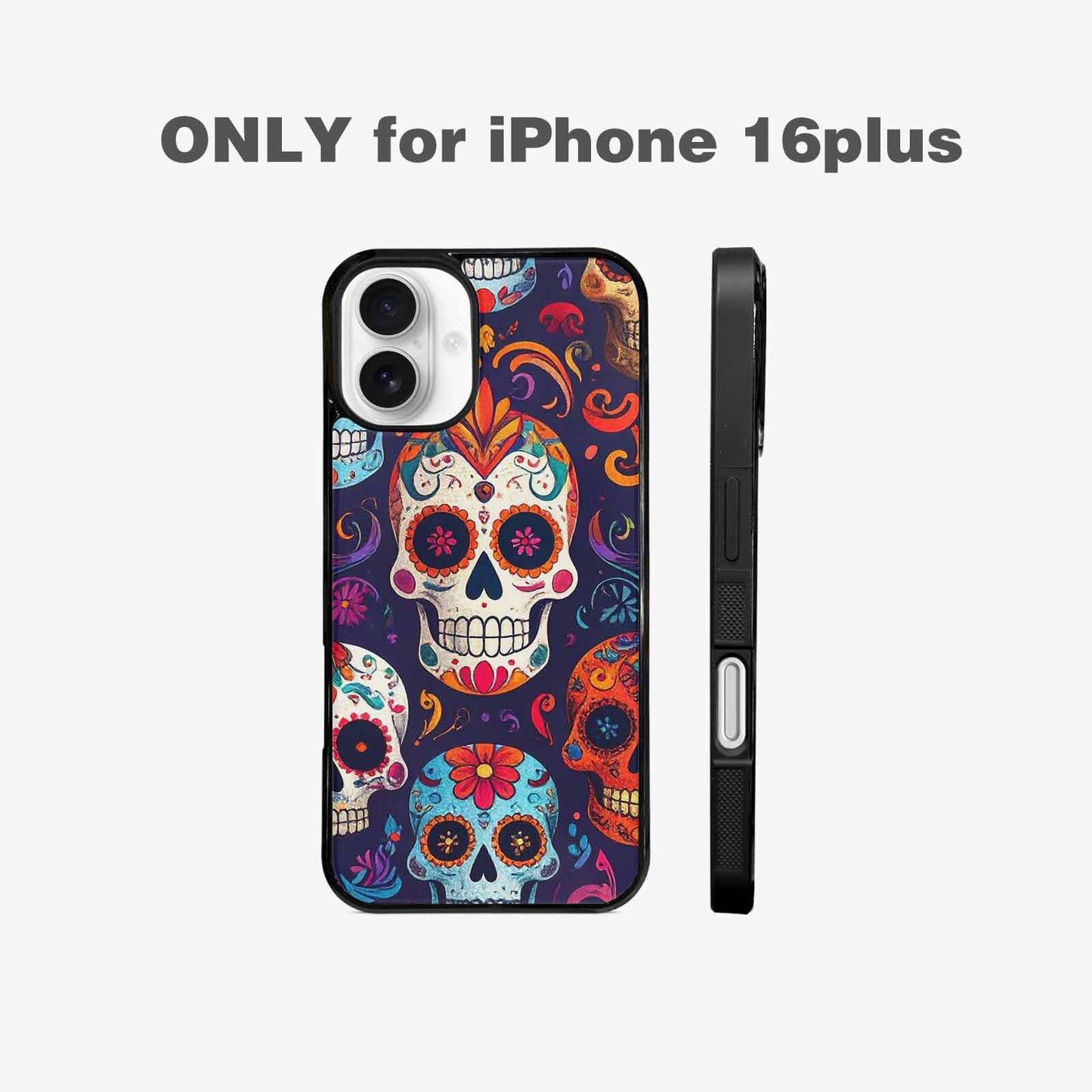 iPhone 16 Plus Case — Day Dead Sugar Skull Art 100s, Custom Made Phone Cover