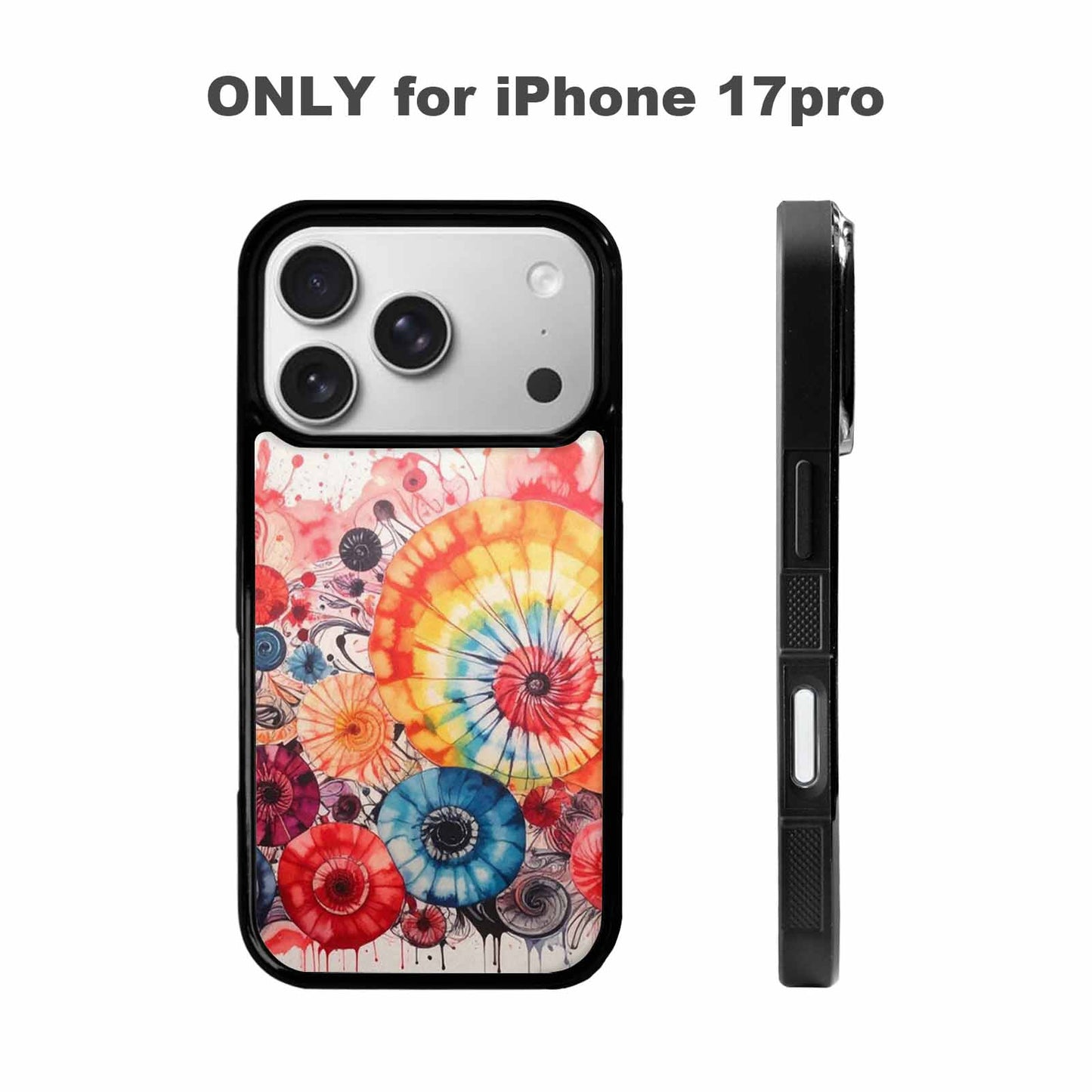iPhone 17 Pro Case — Tie Dye Swirls Black Red Tie, Custom Art Phone Cover