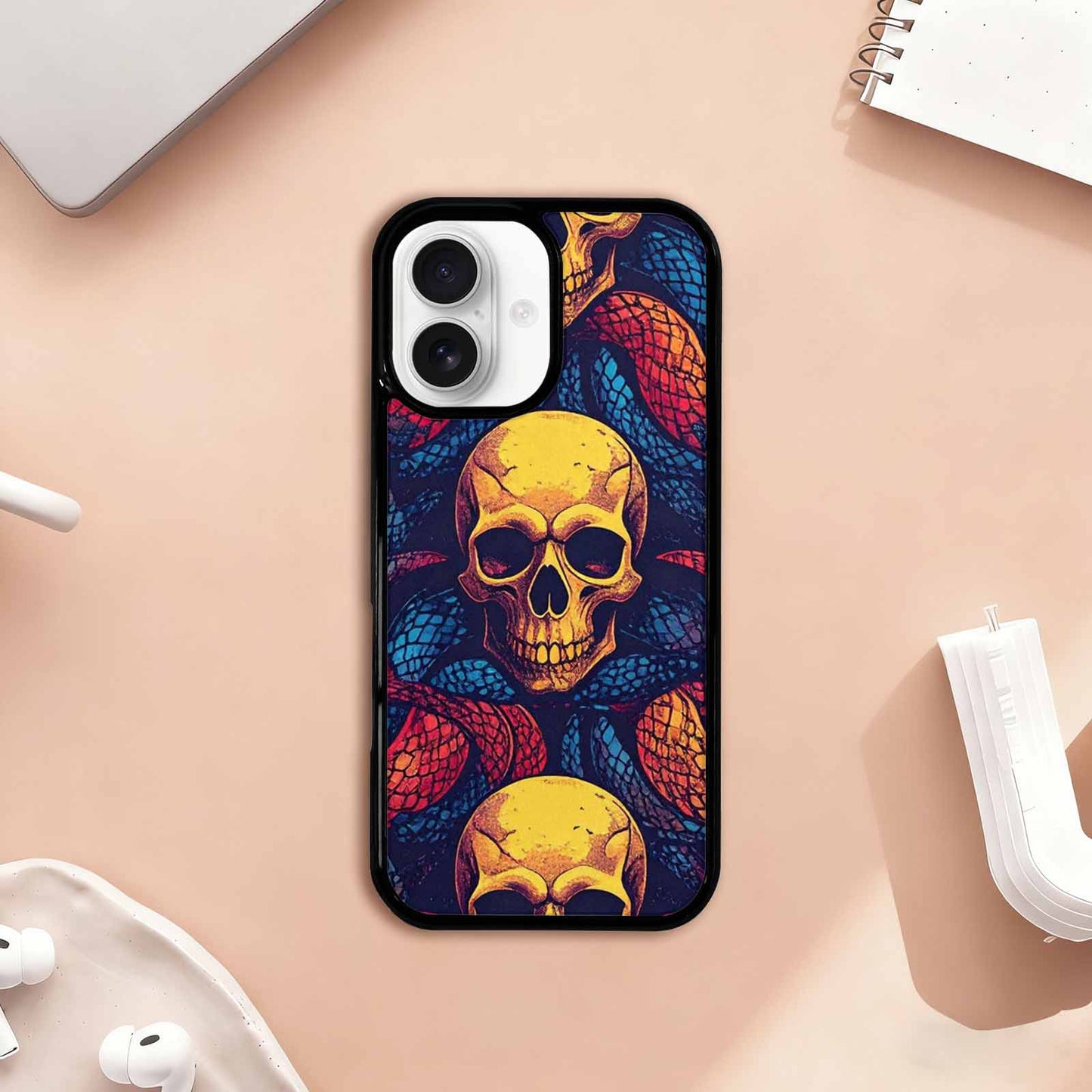 iPhone 17 Case — Snake Print Skulls Seamless Gothic Skulls, Original Design Phone Case