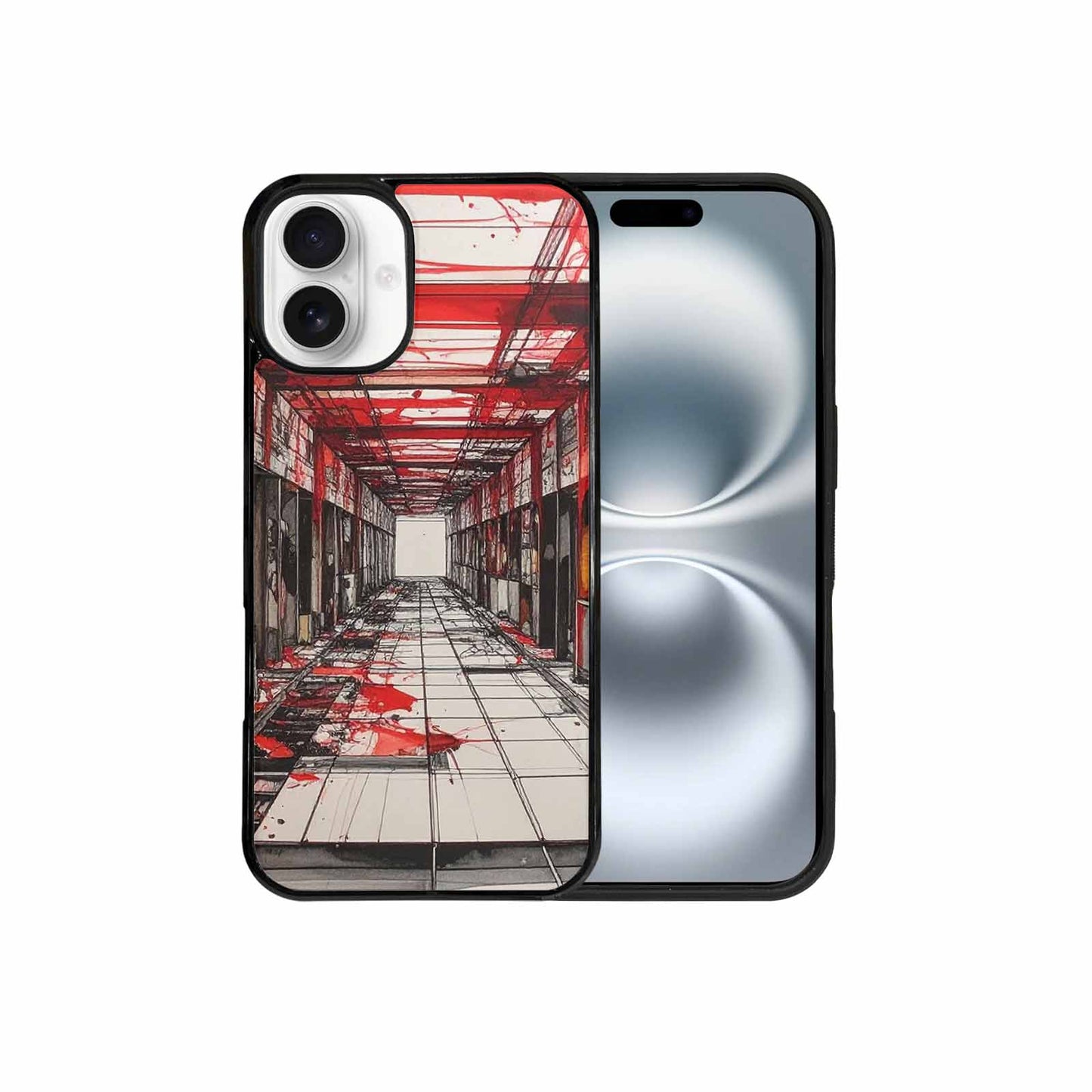 iPhone 16 Plus Case — Liminal Space Fragment Black Red Ink, Unique Phone Case Design
