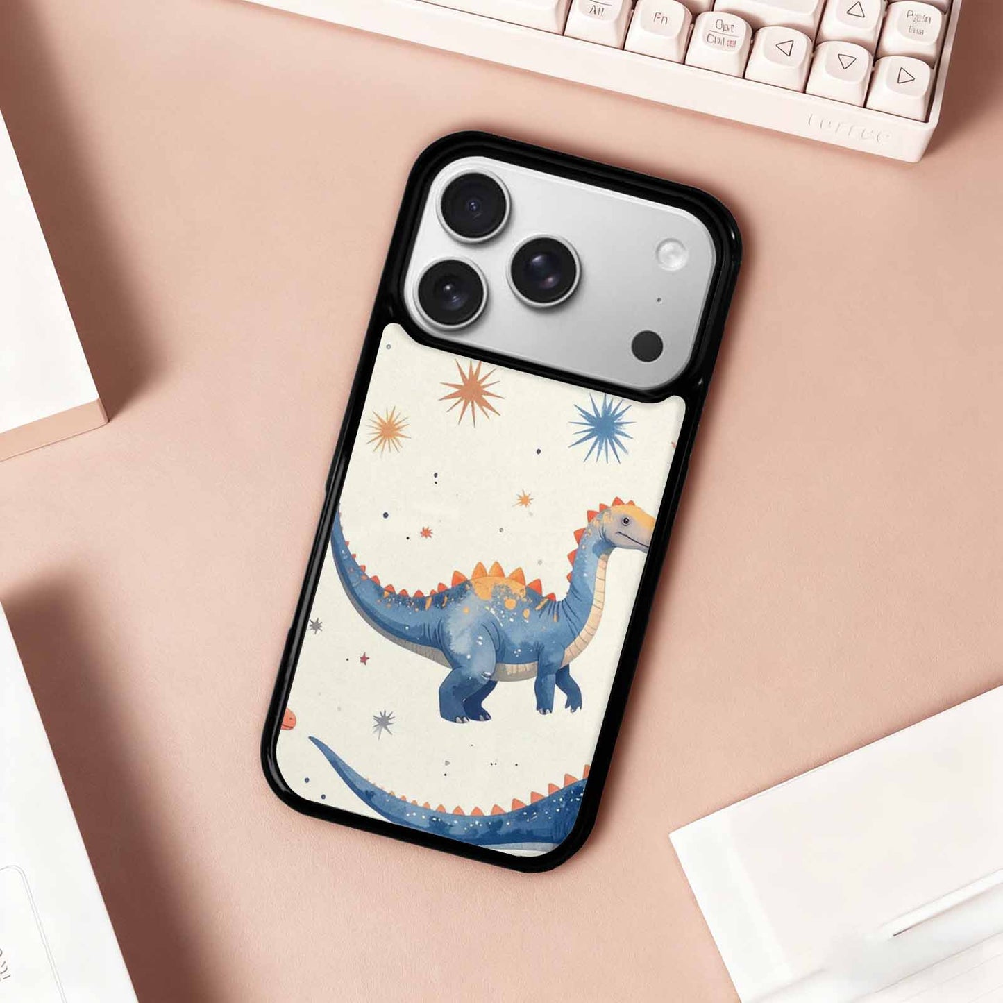 iPhone 17 Pro Case — Retro Dinosaurs Star Burst Galaxy Space, Unique Phone Case Design