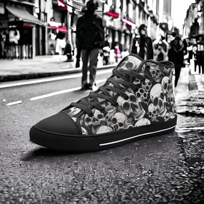 Custom Skulls Mania high-top canvas shoes with bold all-over art — Freaky Shoes