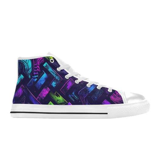KIDS' Electric Houndstooth Dream 1 High Top Canvas Aesthetic Shoes
