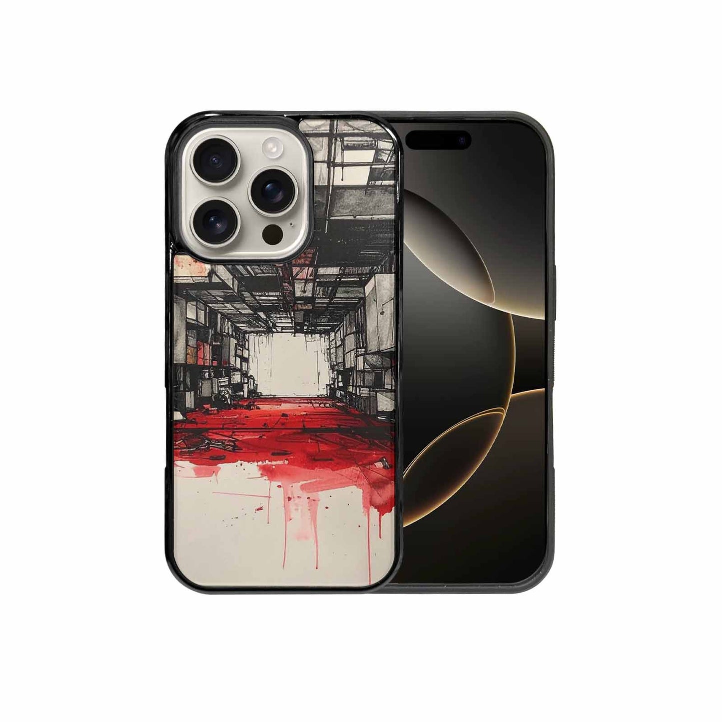 iPhone 16 Pro Case — Liminal Space Fragment Black Red Ink, Original Design Phone Case