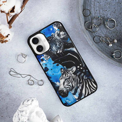iPhone 16 Plus Case — Animal Print Black Blue Ink Animal, Custom Print Case Cover