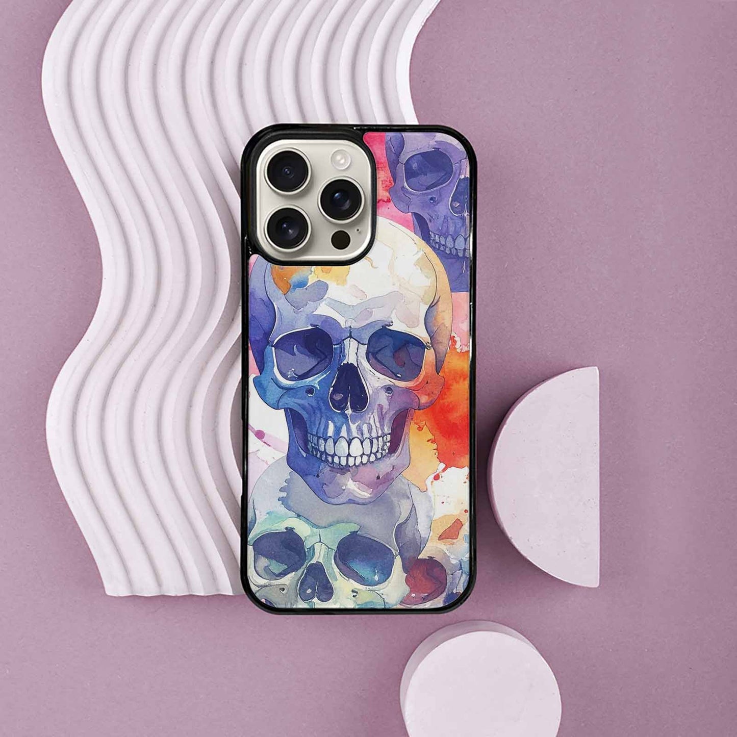 iPhone 16 Pro Max Case — Kulls Watercolor Skulls Small Skull Pattern, Custom Print Case Cover