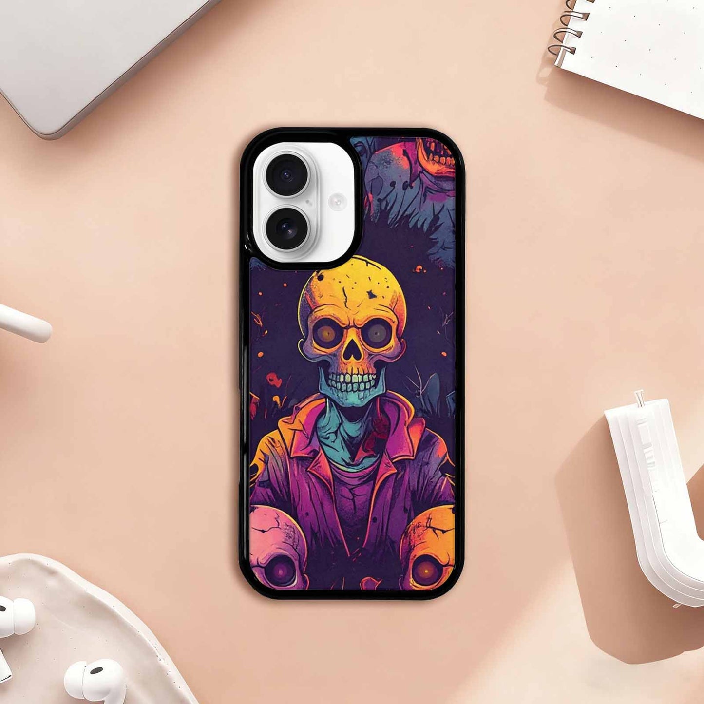 iPhone 17 Case — Halloween Zombie Horror Repeat Gothic Skulls, Original Design Phone Case