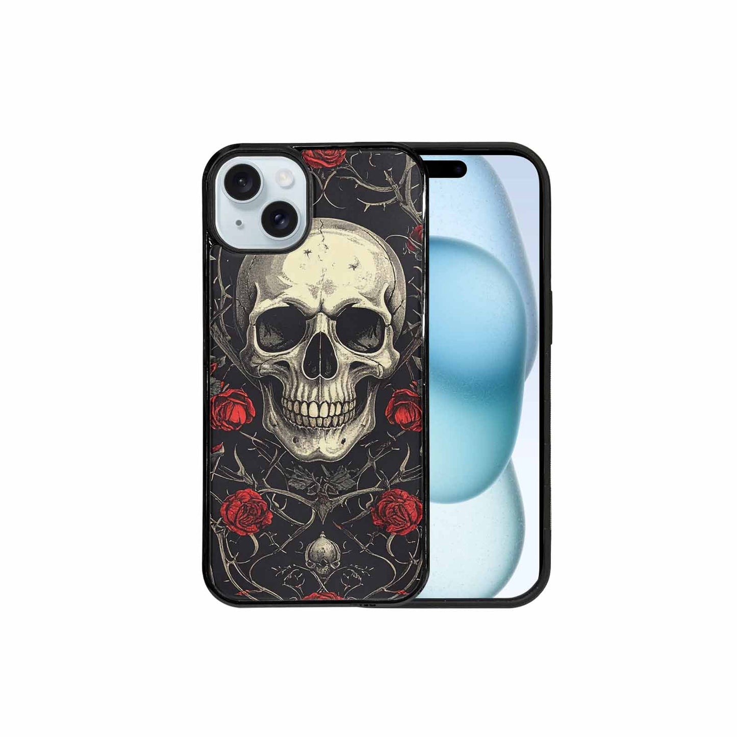 iPhone 15 Plus Case — Gothic Skulls Roses Custom, Unique Phone Case Design