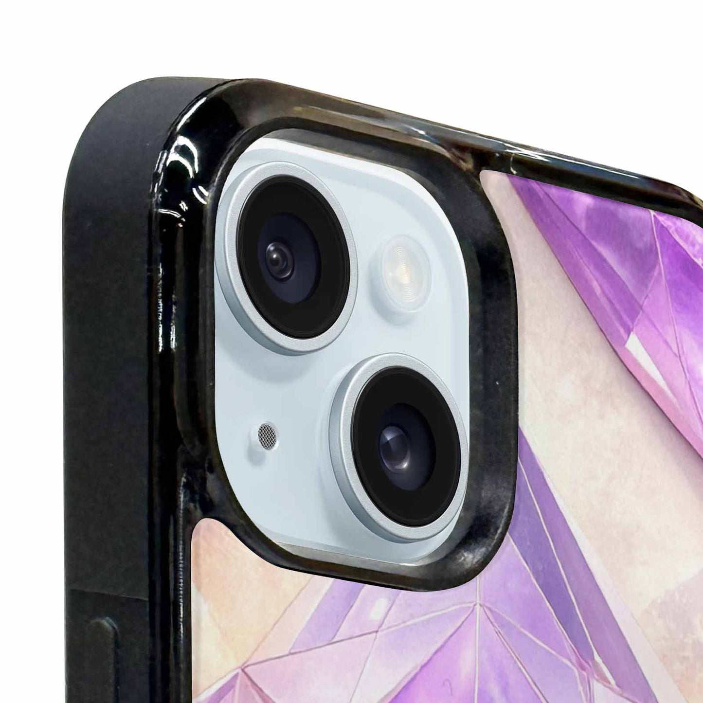 iPhone 15 Case — Amethyst Crystal Art Pattern, Custom Printed Phone Case