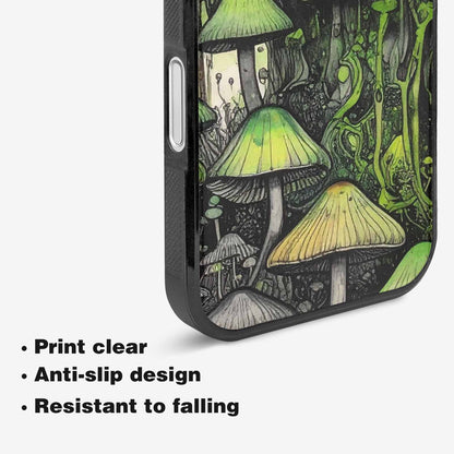 iPhone 16 Case — Rainbow Drip Mushrooms Black Green Ink, Custom Designed Case Cover