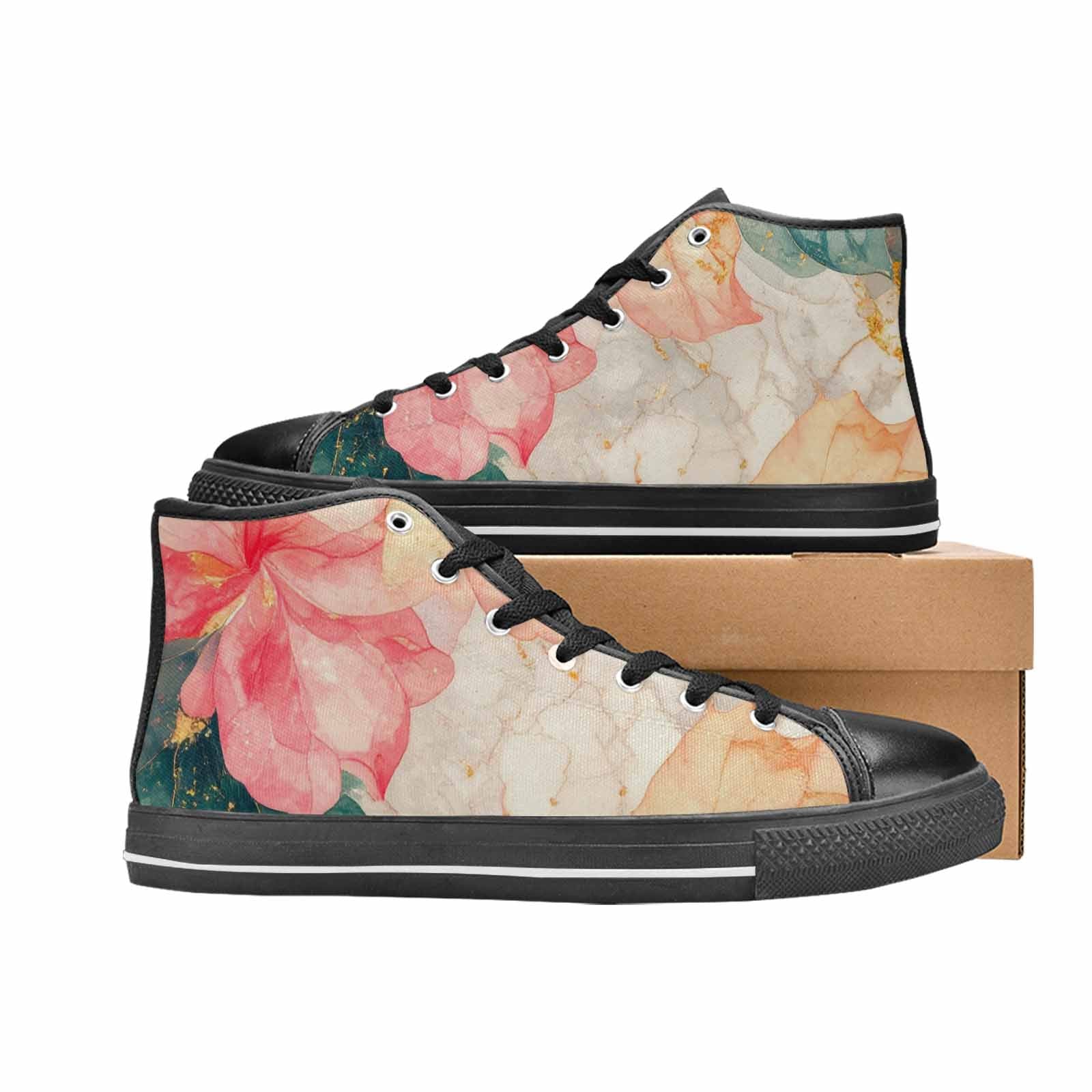 WOMEN'S Marble Floral High Top Canvas Cottagecore Sneakers