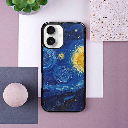 iPhone 16 Case — Swirling Deep Blue Night Sky Filled, Custom Print Case Cover