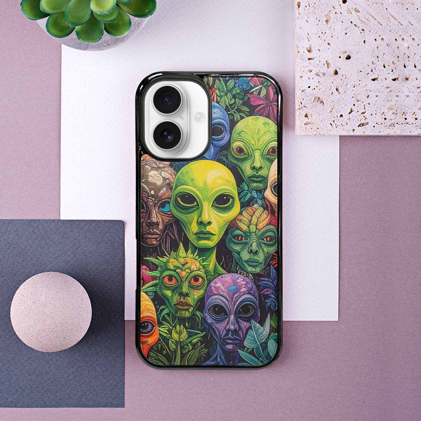 iPhone 16 Case — Aliens Pattern Hundreds Of Sma, Custom Phone Case