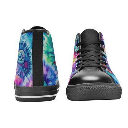 MEN'S Tie Dye Skulls Print High Top Canvas Surreal Custom Sneakers