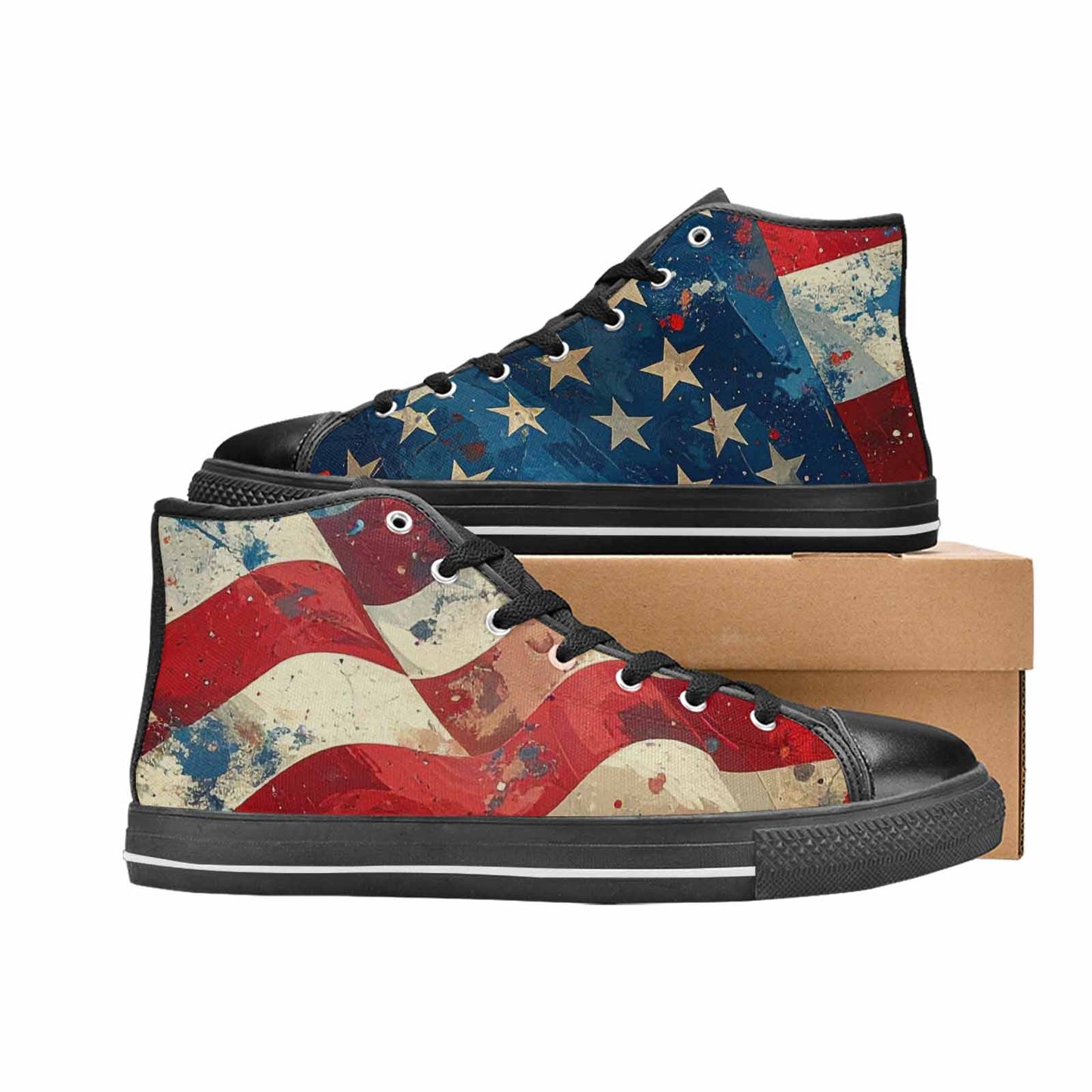 MEN'S American Flag Stars High Top Canvas Grunge Custom Sneakers