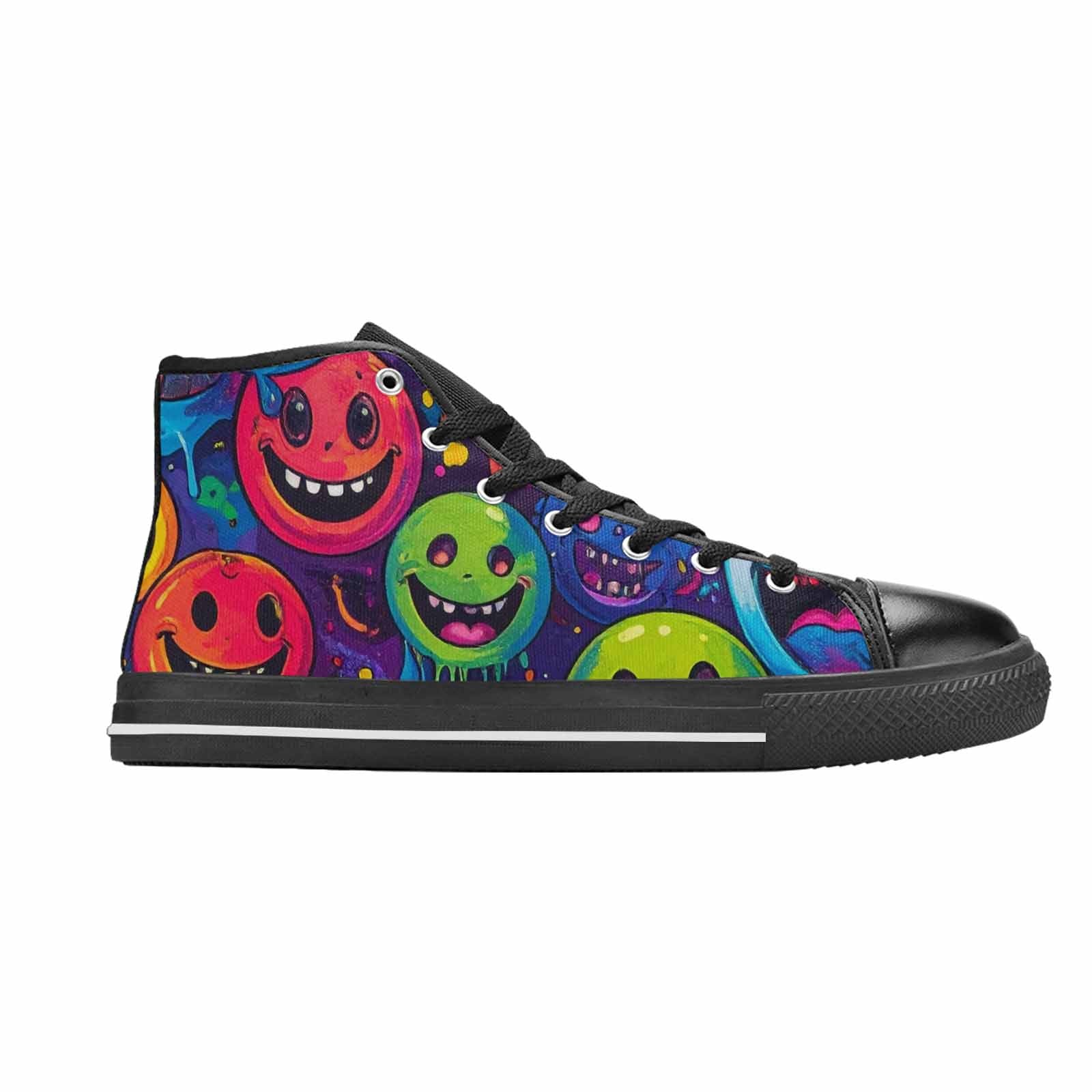 WOMEN'S Yellow Smiley Face High Top Canvas Aesthetic Custom Sneakers