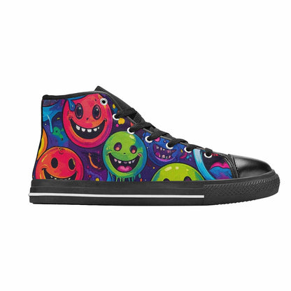 WOMEN'S Yellow Smiley Face High Top Canvas Aesthetic Custom Sneakers