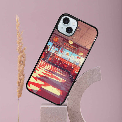 iPhone 15 Plus Case — 1950s Diner Cartoon Art Pattern, Unique Phone Case Design