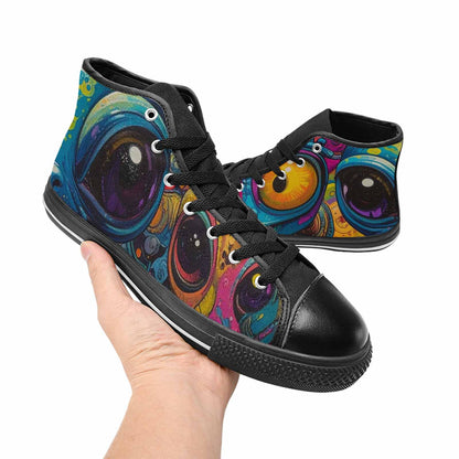 MEN'S Cartoon Alien Characters High Top Canvas Wallpaper Art Sneakers