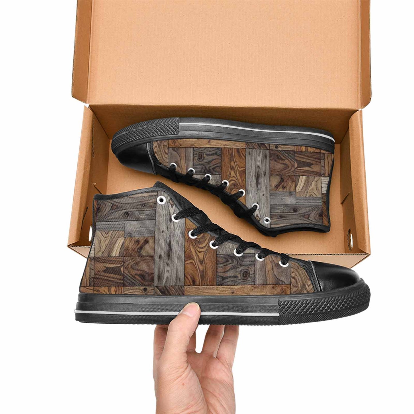 WOMEN'S Wood Grain Texture High Top Canvas Wallpaper Art Custom Sneakers