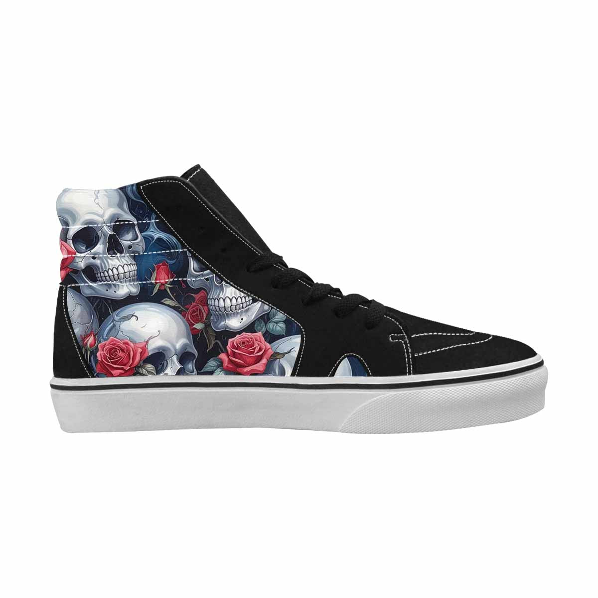 WOMEN'S Skulls Roses Chrome Airbrush High Top Canvas Surreal Custom Sneakers