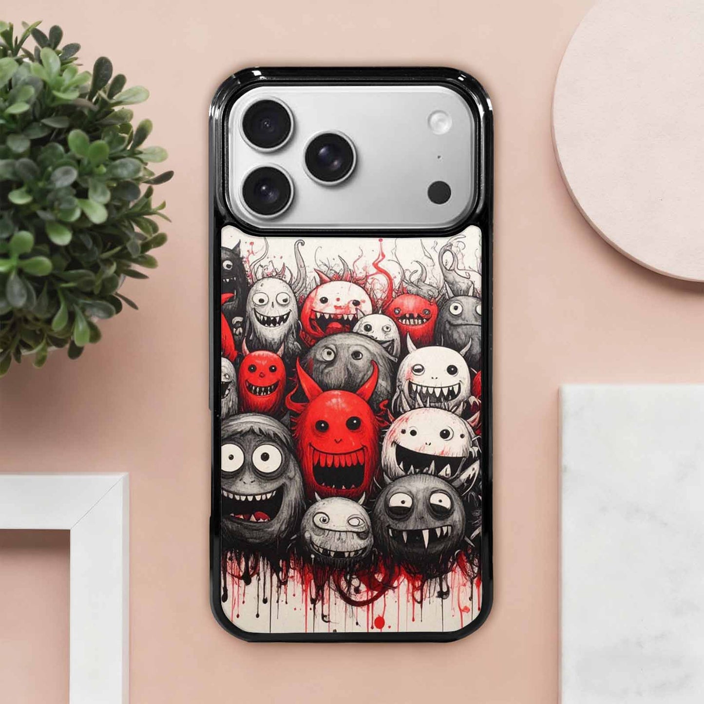 iPhone 17 Pro Max Case — Black &amp; Red Ink Cartoon Cute, Custom Printed Phone Case