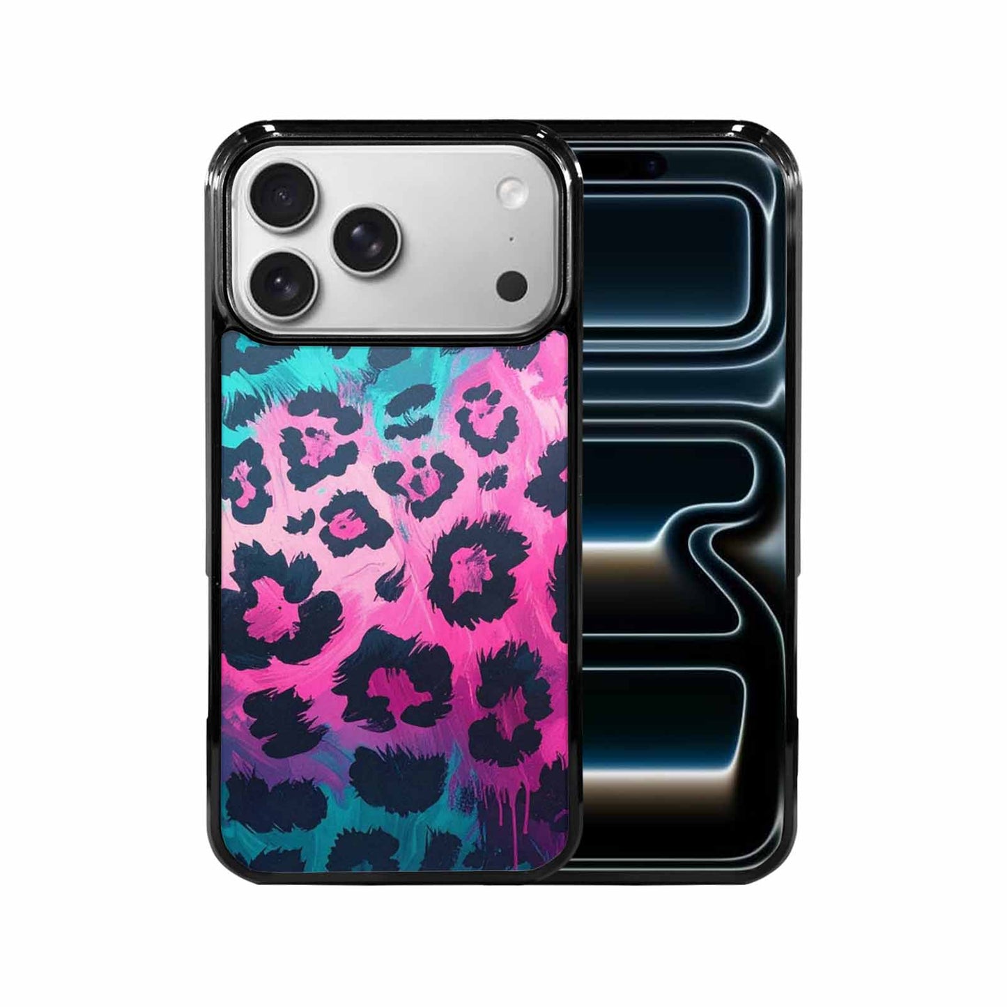 iPhone 17 Pro Max Case — Leopard Neon Pink Teal Airbrush Animal, Custom Printed Phone Case