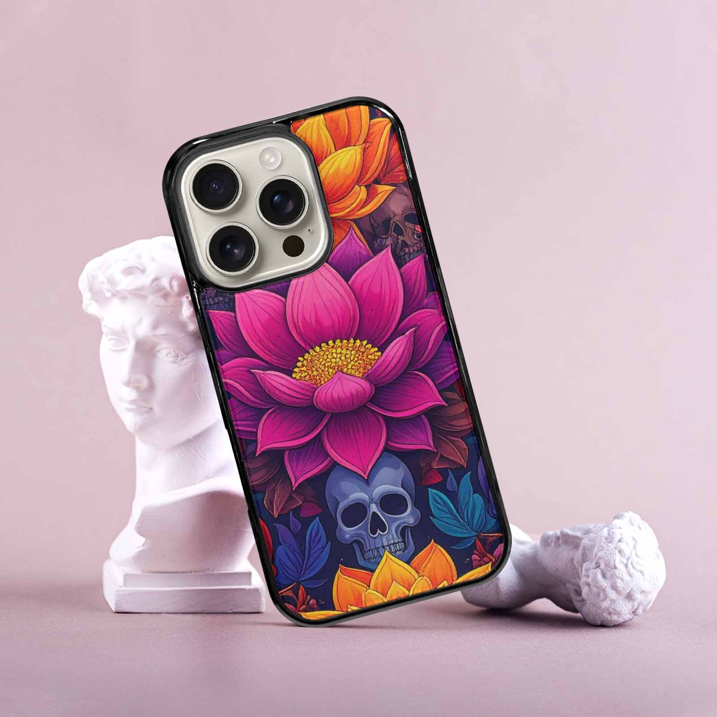 iPhone 16 Pro Case — Lotus Skulls, Personalized Phone Case