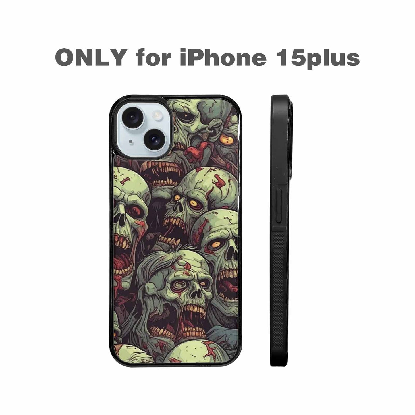 iPhone 15 Plus Case — Zombie Head Pattern Hundreds Of Small, Custom Printed Phone Case