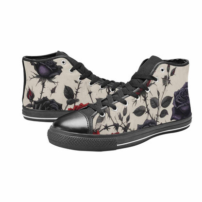 MEN'S Black Gothic Rose High Top Canvas Cottagecore Custom Sneakers