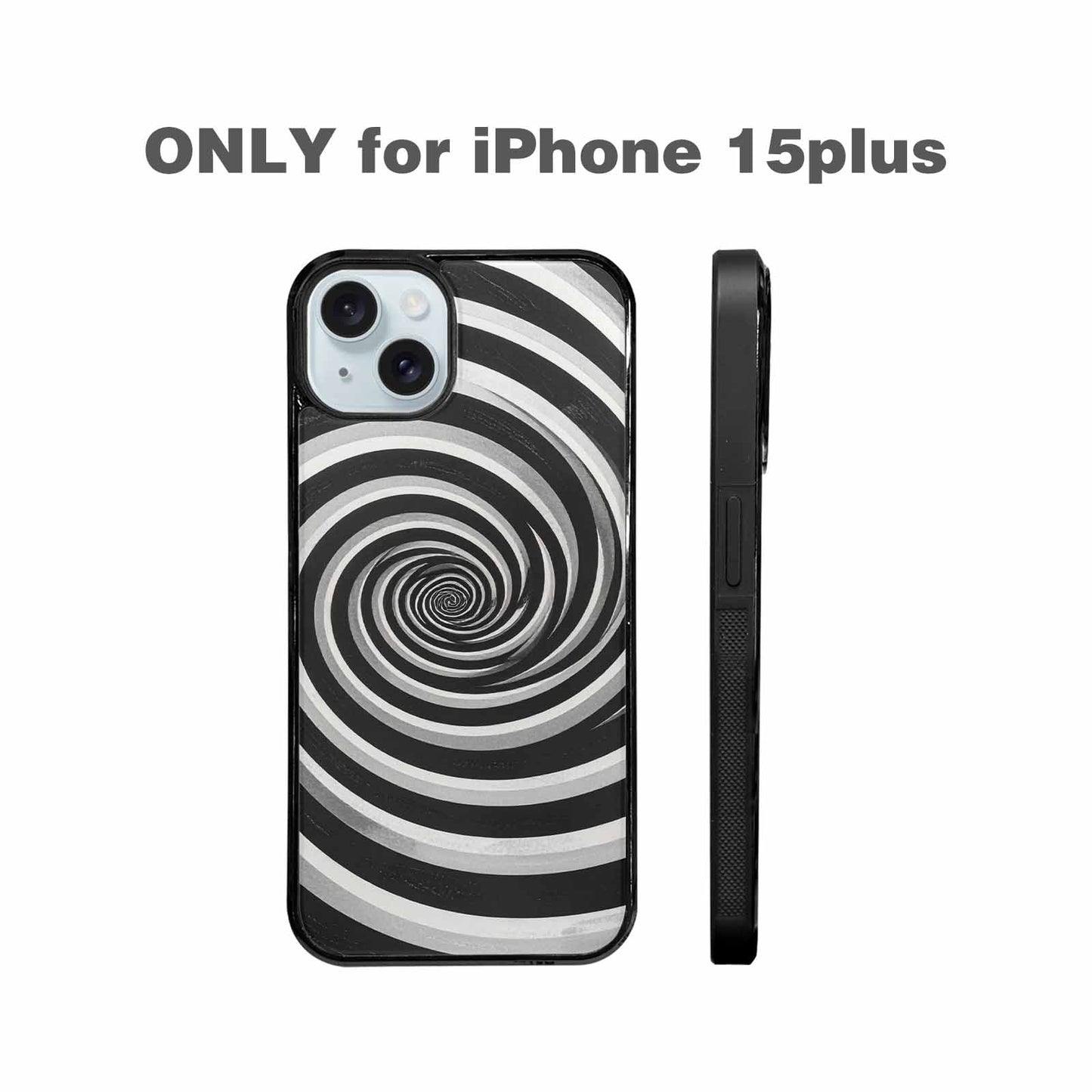 iPhone 15 Plus Case — Hypnotic Spiral Optical Illusion Motif High, Customized Protective Case