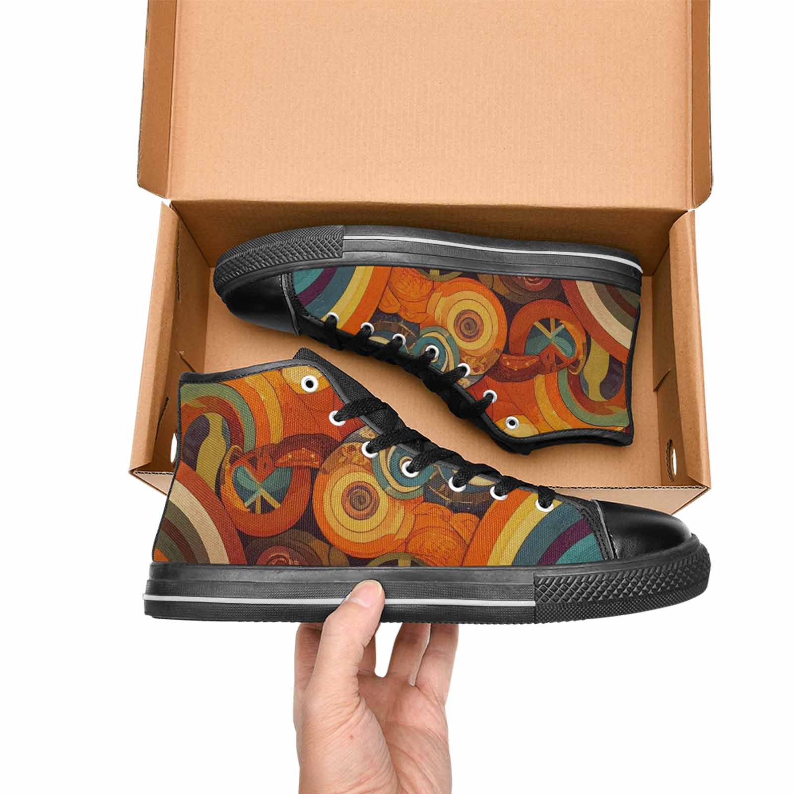 MEN'S Groovy 70S Peace High Top Canvas Wallpaper Art Sneakers