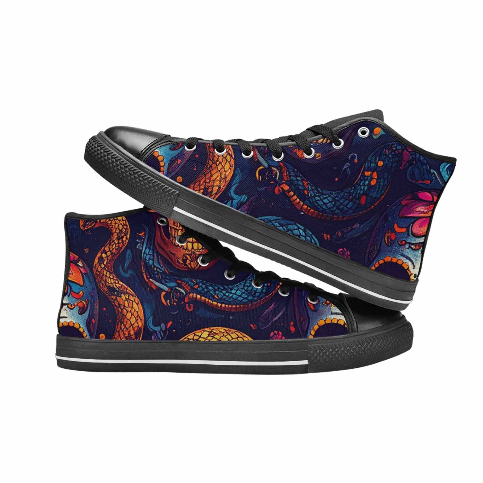 MEN'S Snake Skulls Print High Top Canvas Surreal Custom Shoes
