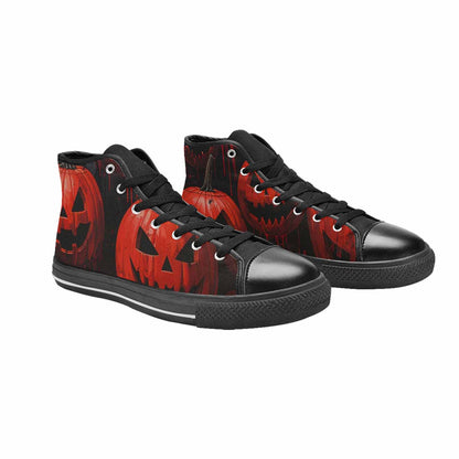 WOMEN'S Bloody Pumpkin Face High Top Canvas Grunge Custom Sneakers