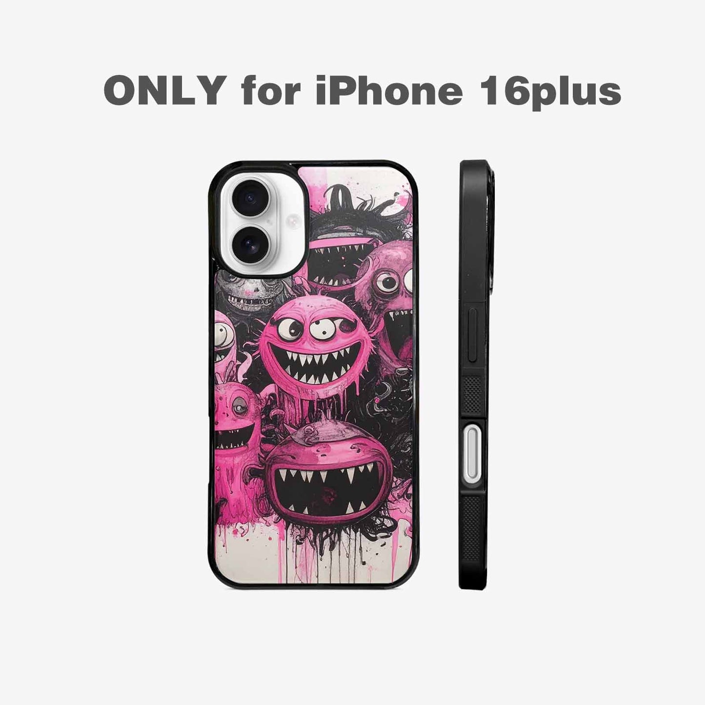 iPhone 16 Plus Case — Monsters General Black Pink Ink Cartoon, Custom Printed Phone Case