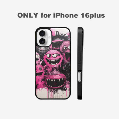 iPhone 16 Plus Case — Monsters General Black Pink Ink Cartoon, Custom Printed Phone Case