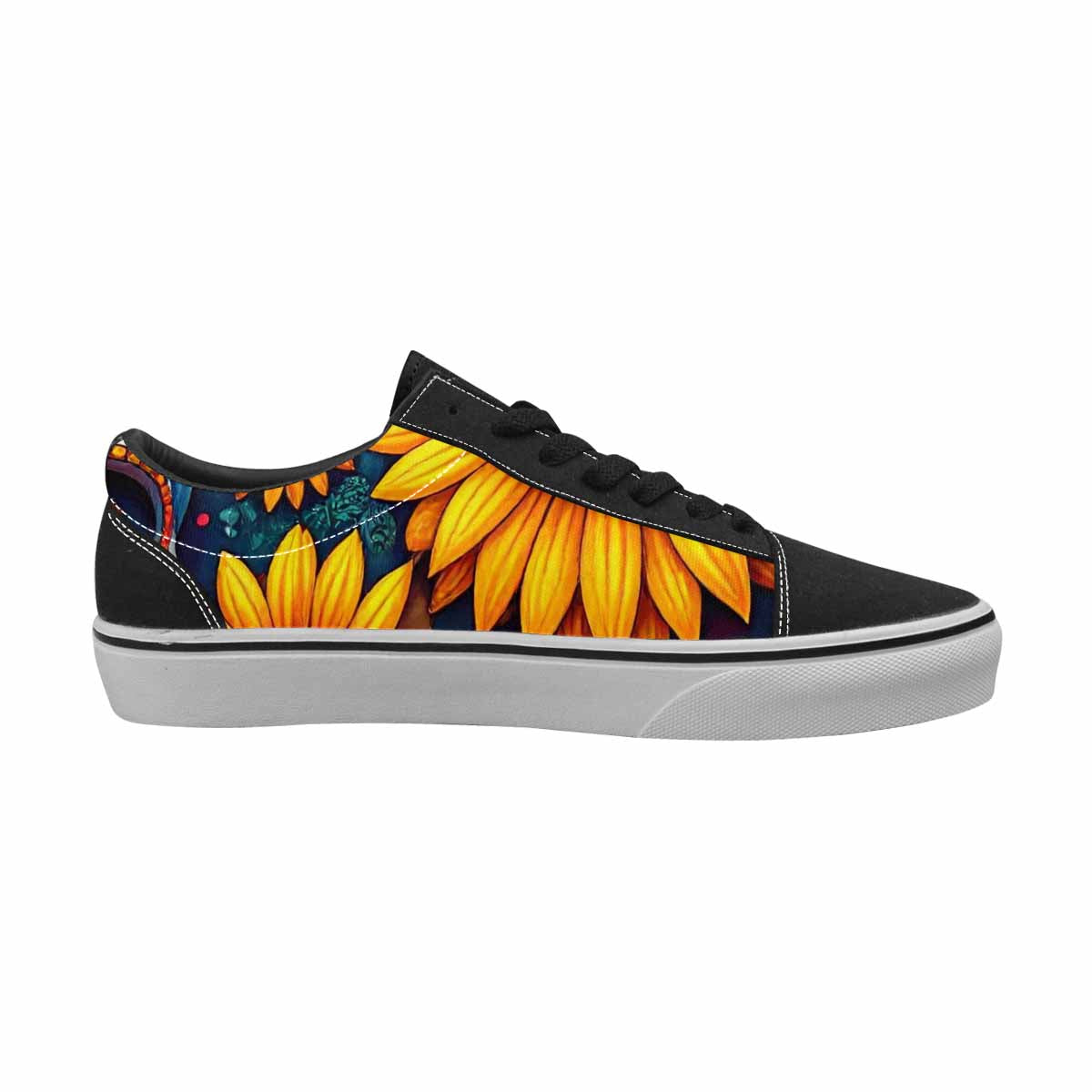 WOMEN'S Sunflower Skulls Print Canvas Lace-Up Surreal Shoes
