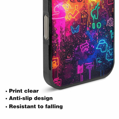 iPhone 16 Pro Max Case — Neon Glow Outline Icon Pattern Hundreds, Custom Print Case Cover