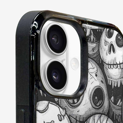 iPhone 16 Plus Case — Black And White Monster Face Collage, Custom Made Phone Cover