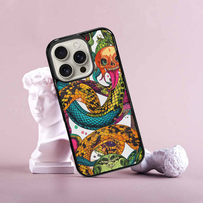 iPhone 16 Pro Case — Snake Print Skull, Custom Printed Phone Case