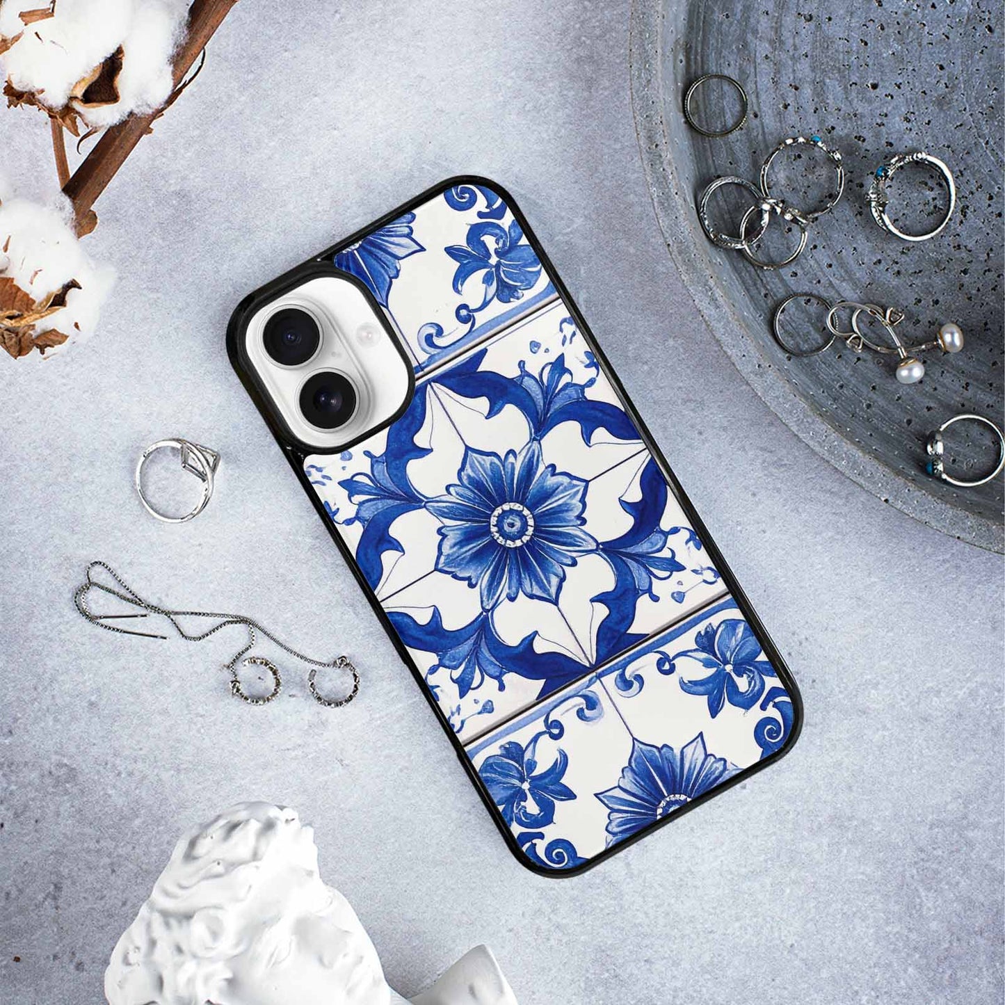 iPhone 16 Plus Case — Talavera Tile Floral Custom, Custom Designed Case Cover