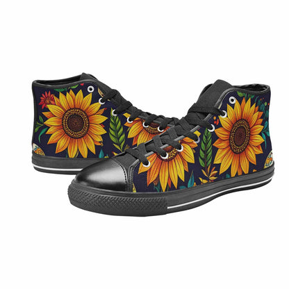WOMEN'S Sunflowers And Skulls High Top Canvas Dark Academia Shoes